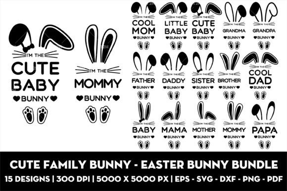 Cute Family Bunny - Easter Bunny Bundle Graphics and Print Templates